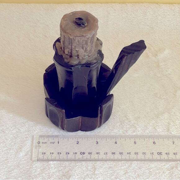 Vintage Hand Carved Wooden Candle Holder Handle Candlestick - Picture 9 of 11